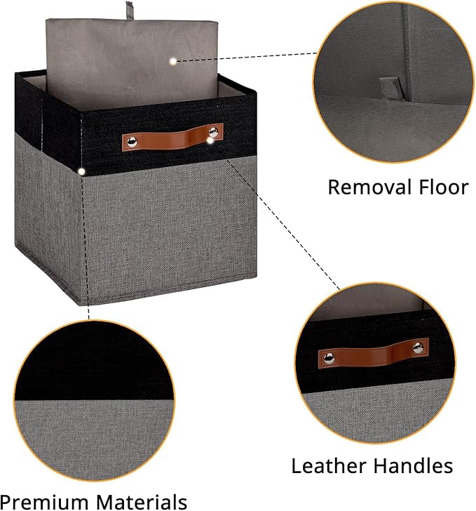 HNZIGE Storage Baskets for Organizing, Set of 4, Square Fabric Storage Cubes Bins 13 x 13, Collapsible Black Storage Bins for Shelves, Closets, Nursery, Home, Office (Black&Grey)-Ruum Studio Home
