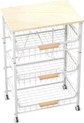 4-Layer Fruit Basket Kitchen Food Storage Organizer and Storage Rack, Stackable Storage cart with Desktop, Pull-Out Hollow Metal Storage Basket, liding Out Storage,White-Ruum Studio Home