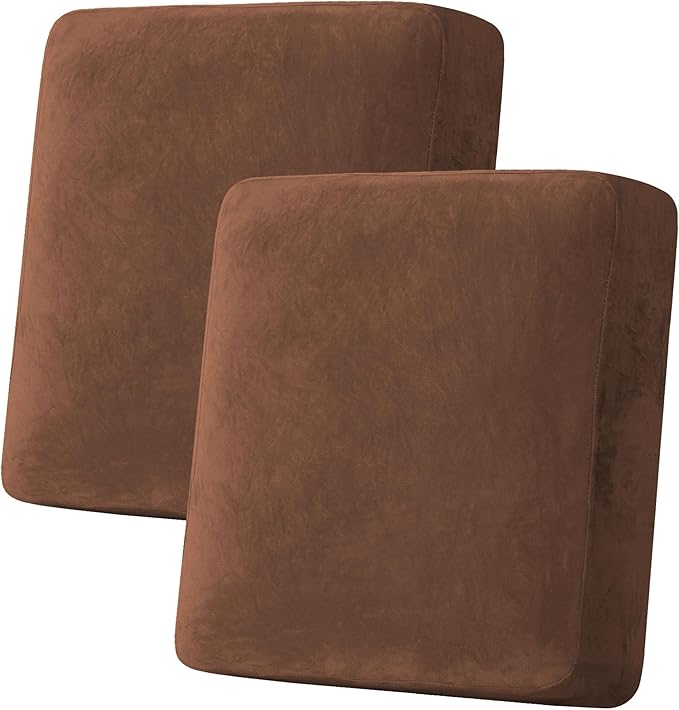 H.VERSAILTEX Velvet Stretch Couch Cushion Cover Plush Cushion Slipcover for Loveseat Cushion Furniture Protector Seat Cushion Sofa Cover (2 Piece Medium Sofa Cushion Covers, Caramel)-Ruum Studio Home