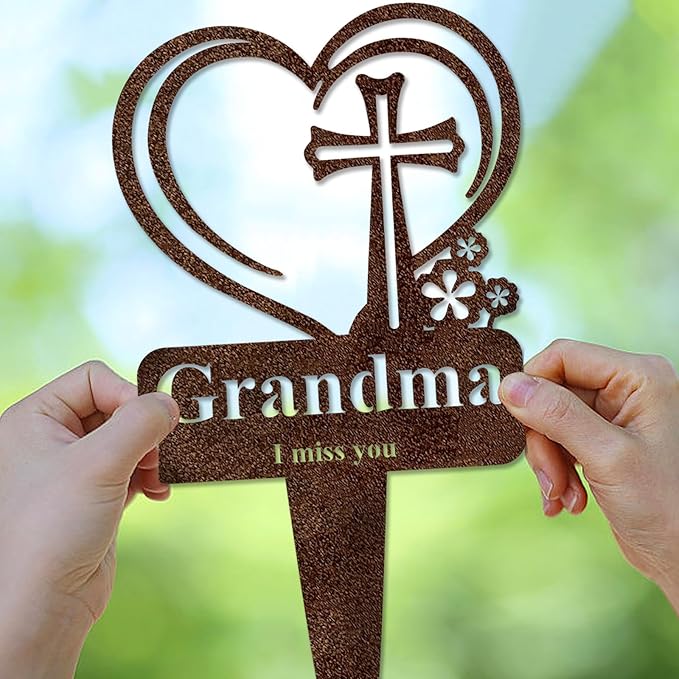 Grandma Memorial Grave Stake, Cemetery Decorations for Grave Markers 12.5 x 7.2 inch Heart Metal Sympathy Stakes Graveside Plaque Decor Sign for Grandma Graves, Yard, Garden - Rust-Grandma-Ruum Studio Home