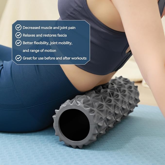 Foam Roller - 15 inch Deep Tissue Massager for Muscle Massage, Myofascial Trigger Point Release, Exercise, Yoga, Pilates & Stretching(Gray)-Ruum Studio Home
