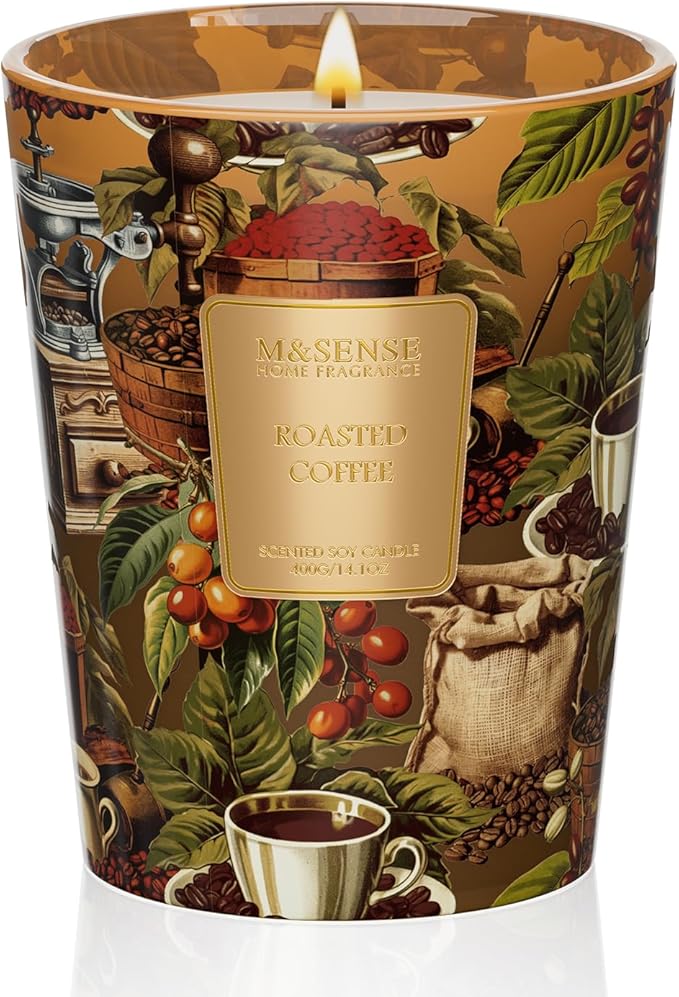 M&SENSE Roasted Coffee Scented Candle, Soy Natural Wax Candles, 14.1oz 60H Burn Time Slow Burning, Stress Relief Home Fragrance Housewarming Gifts-Ruum Studio Home