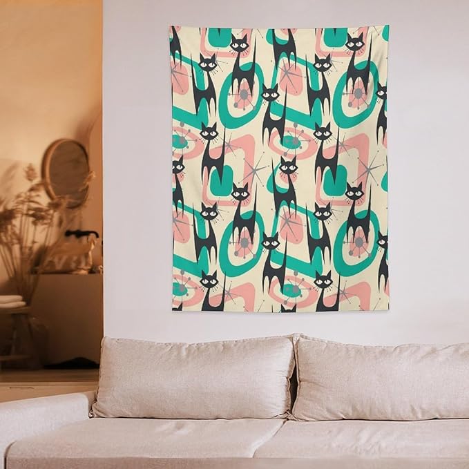 ICMOLYYENLO Boho Medieval Cat Tapestry, Abstract Atomic Starburst Geometric Aesthetic Art Wall Hanging For Bedroom Living Room Dormitory 60x80 Inches-Ruum Studio Home
