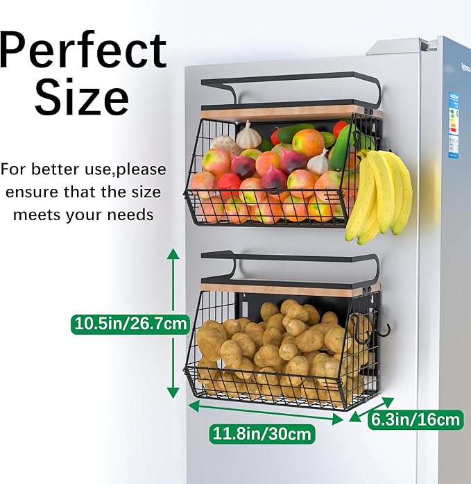 Magnetic Spice Rack for Refrigerator, Fruit, Potato & Onion Storage Bin,Large Capacity Magnetic Shelves for Side of Refrigerator, Kitchen Organizers and Storage Countertop,1 Pack Black-Ruum Studio Home