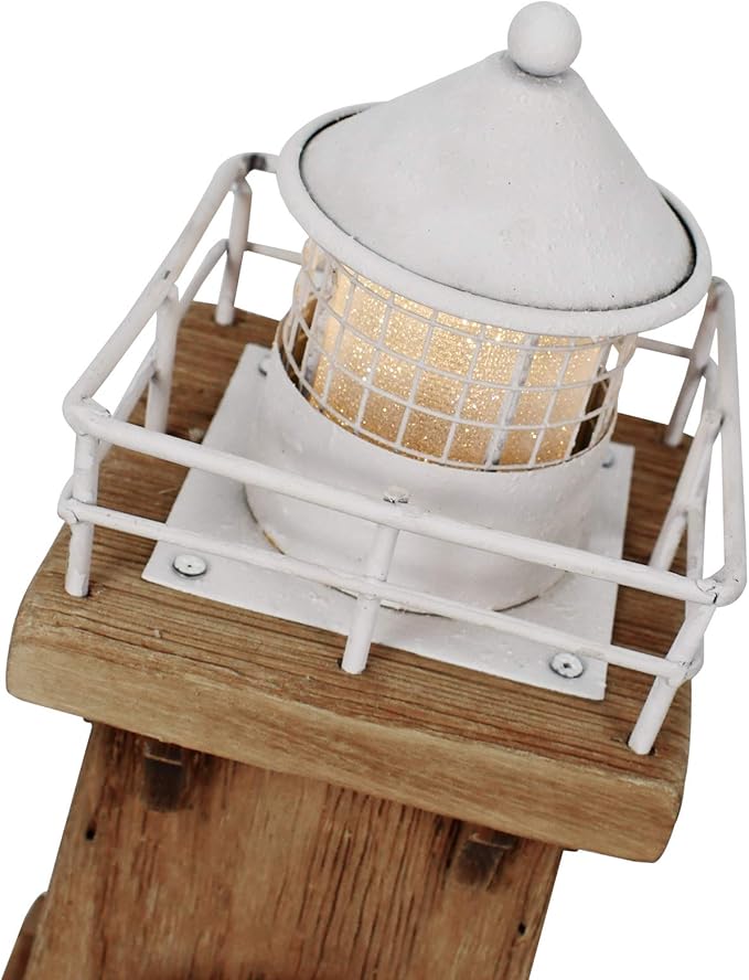 Linfevisi Wood Lighthouse Decor Rustic LED Light House Decor Wooden Decorative Nautical Lighthouse Statue Coastal Beach Themed Lighthouse Handcrafted Tabletop Decoration Home Bathroom (13.78")-Ruum Studio Home