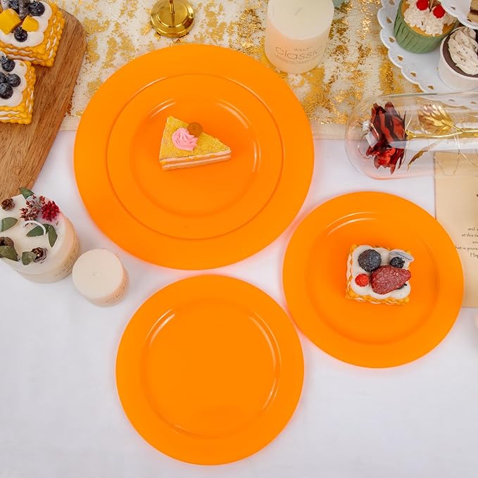 FLOWERCAT 60PCS Orange Plates - Heavy Duty Orange Plastic Plates Disposable for Halloween & Thanksgiving Party - Serve 30 Guests 10.25inch and 7.5inch-Ruum Studio Home
