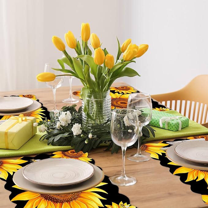 Sunflower Placemats Set of 6 Summer Plastic Table Mats Summer Floral Place Mats Washable Vinyl Seasonal Spring Sunflower Table Decoration for Indoor Outdoor Party Kitchen Dining-Ruum Studio Home