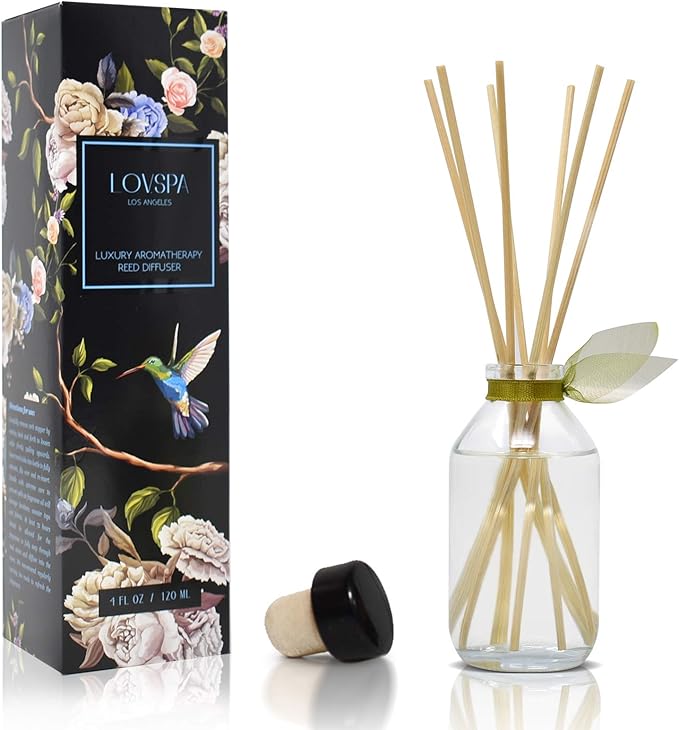 LOVSPA Reed Diffuser Set, Sage & Lemongrass Scented Oil Diffuser with Sticks, Home Fragrance Accessories for Bathroom Shelf Decor, Aroma Diffusers for Home or Office Desk, USA Made-Ruum Studio Home