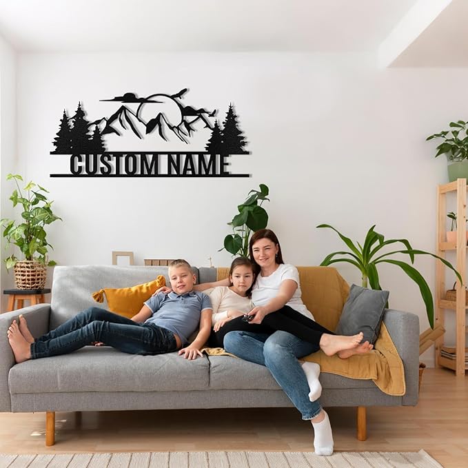Personalized Mountain Metal Sign, Metal Mountain Wall Art Decor, Custom Family Name Sign, Custom Sign Outdoor Metal, Forest Home Decor Sign, Nature Wall Art, Cabin Decor, Housewarming Gifts-Ruum Studio Home