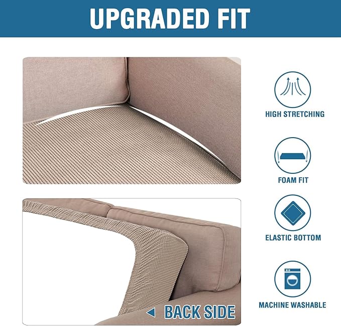 H.VERSAILTEX Super Stretch Individual Seat Cushion Covers Sofa Covers Couch Cushion Covers Slipcover Sets Thick Jacquard Textured Twill Fabric (2 Piece Medium Sofa Cushion Covers, Sand)-Ruum Studio Home