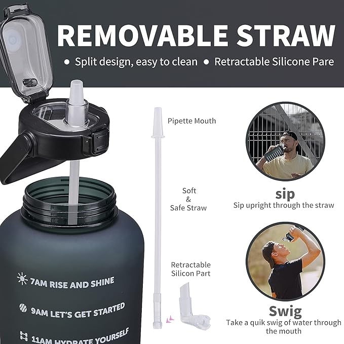 64oz,100oz,128oz Large Motivational Water Bottle with Time Marker, Leakproof & BPA Free Half Gallon Big Water Bottle with Straw Handle Tritan Frosted Water Jug for Gym,Fitness,Outdoor Sports-Ruum Studio Home
