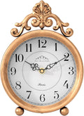 Vintage Gold Table Clock, Desk and Shelf Mantel Clock, French Rustic Antique Style Decor Clocks, for Farmhouse, Bedroom, Living Room, Bedside, Gift (9" H x 6.3" W)-Ruum Studio Home
