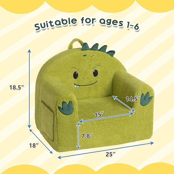 ALIMORDEN Animal Series Kid's Chair, Ultra-Soft Comfy Foam Filled Toddler Sofa Chair, Cute Animal-Shaped Design Toddler Couch, Lightweight Birthday for Baby Boys & Girls (Dinosaur)-Ruum Studio Home