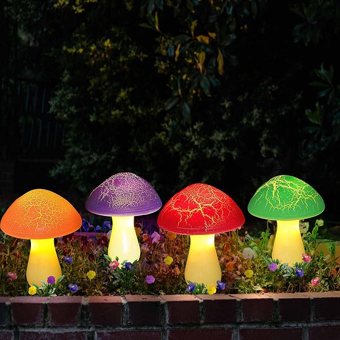 Homeleo 8-Pack Cracked Mushrooms for Garden Decor, Solar Mushroom Lights Outdoor, Super Cute Whimsical Garden Art for Yard Decor Gnome Flowerbed Housewarming Decor(Multicolored)-Ruum Studio Home