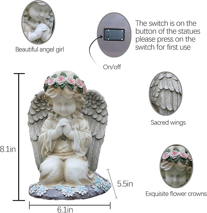 Praying Angels Figurine,Solar Garden Angel Statues, Waterproof Kneeling Angel Sculpture, Outdoor Decor Ornament for Patio Lawn Yard Balcony, Garden Gift-Ruum Studio Home