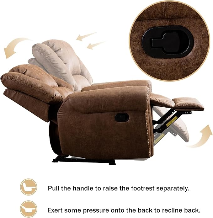CANMOV Leather Recliner Chair Set of 2, Classic and Traditional Manual Recliner Chair with Comfortable Arms and Back,Manual Single Recliner Sofa for Living Room, Nut Brown-Ruum Studio Home