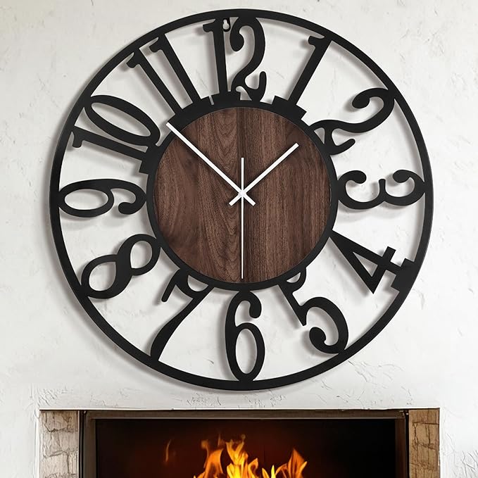 LEIKE 32" Oversized Large Wall Clocks,Silent,Non Ticking,Battery Operated Modern Round Big Wood Decorative Metal Wall Clock for Living Room, Bedroom,Kitchen,Farmhouse,Office Decor - Black,32 Inch-Ruum Studio Home