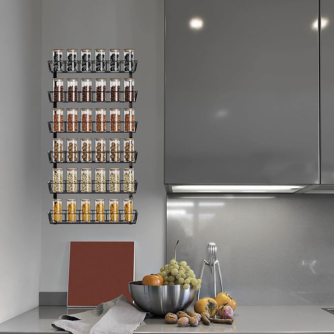 SWOMMOLY Adjustable Wall Mount Spice Rack Organizer, 12-Tier Dual-use (Multi-use) Hanging Spice Shelf Storage for Kitchen Pantry Cabinet Door, Seasoning Holder Organizer, Black-Ruum Studio Home