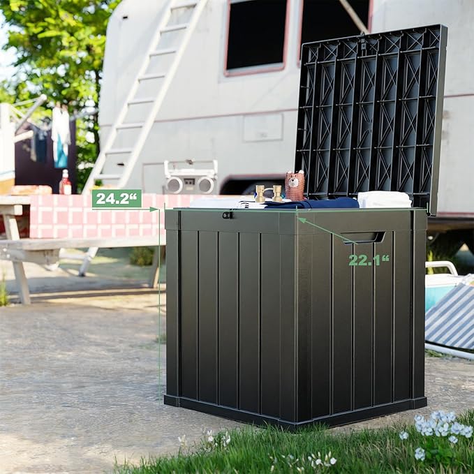 DRATO 50 Gallon Deck Box, Outdoor Storage Box for Patio Cushion, Sports Equipment, Garden Tools,Waterproof Patio Storage box, Lockable (Black)-Ruum Studio Home