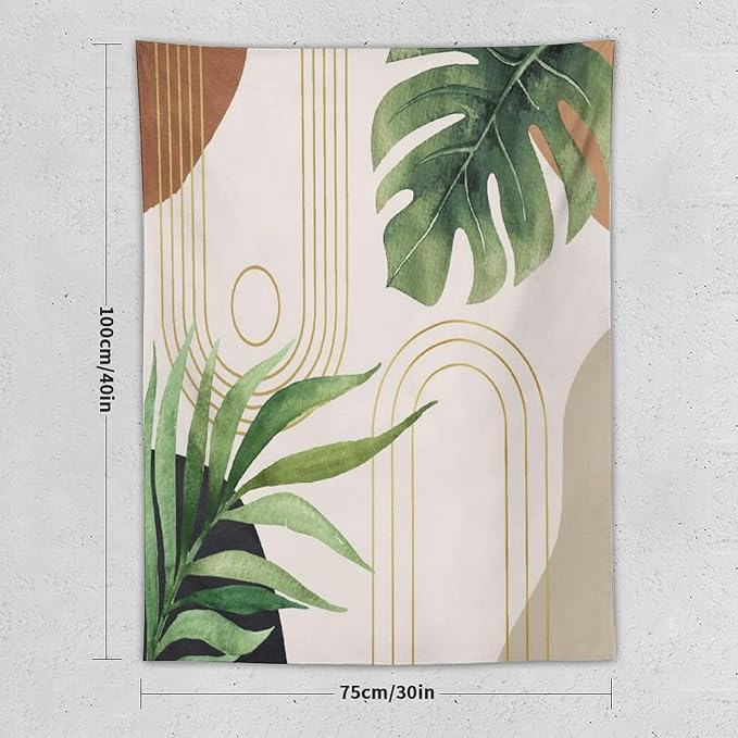 Abstract Boho Tapestry, Mid Century Tropical Tree Leaves Modern Geometric Arch Bohemian Botanical Tapestry, Home Aesthetic Wall Hanging Art Decor for Living Room Bedroom Dormitory 50x60 Inch-Ruum Studio Home