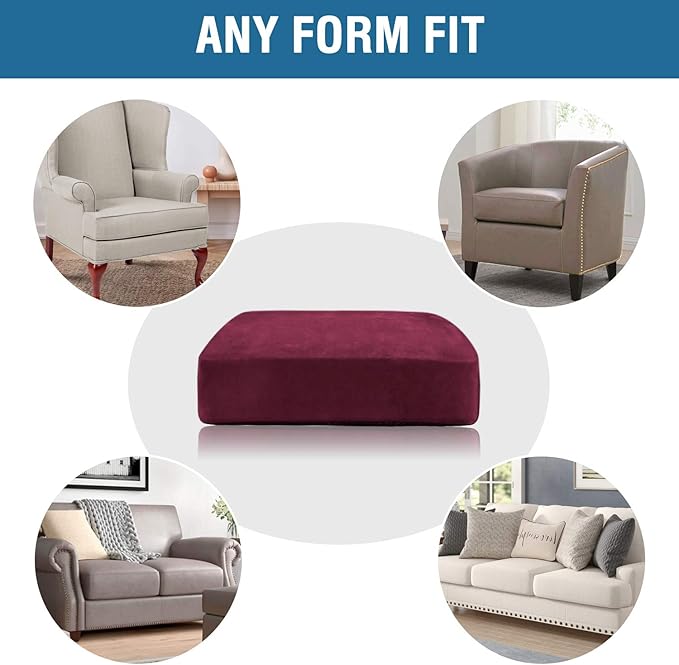 H.VERSAILTEX Velvet Stretch Couch Cushion Cover Plush Cushion Slipcover for Chair Cushion Furniture Protector Seat Cushion Sofa Cover (1 Piece Armchair Cushion Covers, Burgundy)-Ruum Studio Home