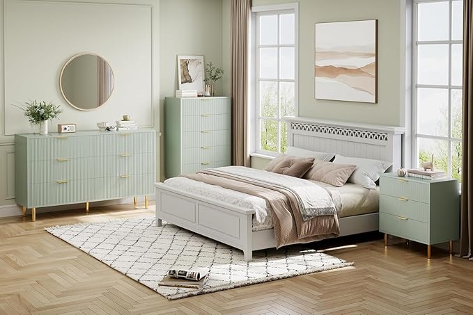 GAOMON 6 Drawer Dresser, Wood Chest of Drawers Organizer Storage with Gold Handle, Large Storage Cabinet, Modern Design Dresser for Bedroom, Living Room, Closet, Hallway, Entryway, Green-Ruum Studio Home