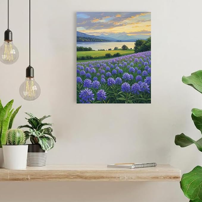 The lavender scenery all over the lake at sunset is suitable for posting in the living room bedroom office landscape poster wall painting-Ruum Studio Home
