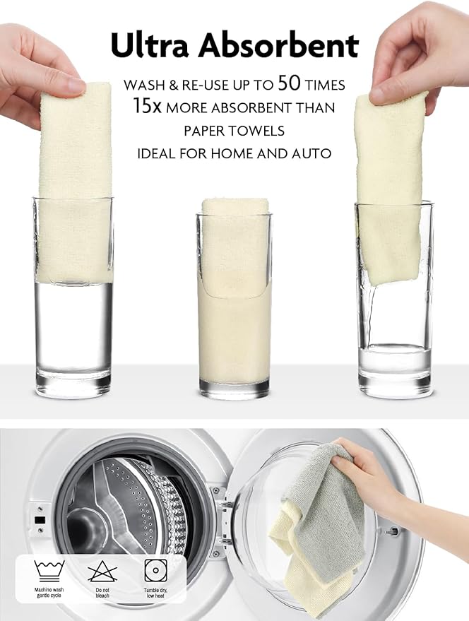 Fantasticlean Microfiber Cleaning Cloth Roll -60 Pack, Tear Away Microfiber Towels, 12" x 12", Reusable, Washable, Scratch Free, Ultra Absorbent Dish Rags for Car, Home, Garage or Shop (Beige & Tan)-Ruum Studio Home