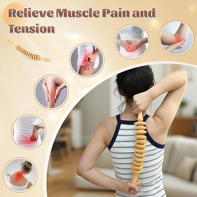 Curved Wood Therapy Massage Roller Tools,Wooden Lymphatic Drainage Massager,Cellulite Massage Tool & Muscle Roller Stick for Cellulite Reduction,Muscle Tension and Body Shaping-Ruum Studio Home