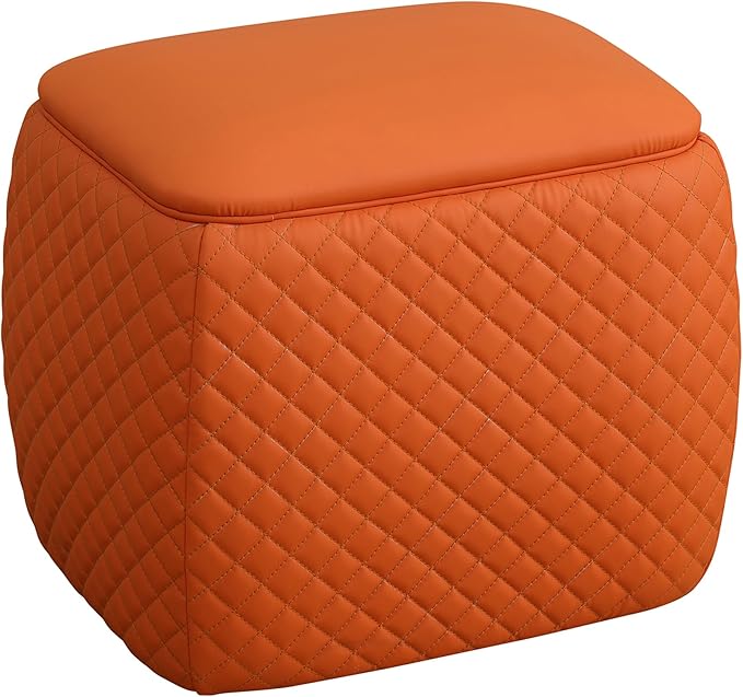 Ottoman Rectangular Storage Ottoman Bench, Faux Leather Footrest, Stool Footstool for Living Room, Bedroom, Entryway, Orange, 19.5"x15.5"x18"-Ruum Studio Home