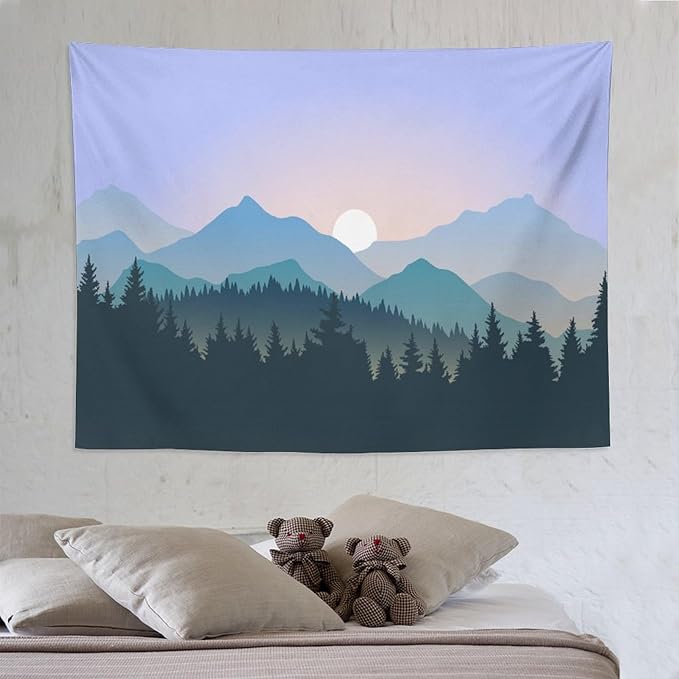 HZOHNAGO Mountain Tapestry Forest Mountain Sunrise Pattern Printed Wall Tapestry Wall Hanging for Bedroom Living Room Dorm 80" W x 60" H-Ruum Studio Home