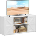 Farmhouse - Style 65 - inch Metal TV Stand: Entertainment Center with Locker, Barn - Style Doors, Adjustable Partition. Medieval Modern Media Console Table for Living Room & Bedroom (White)-Ruum Studio Home