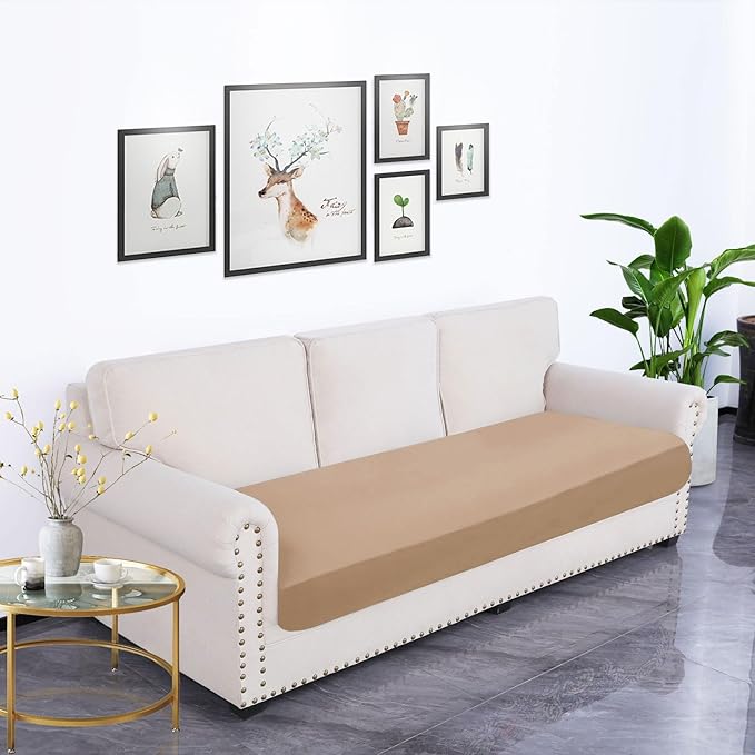 hyha Waterproof Couch Cushion Covers, Stretch Sofa Couch Seat Slipcover for Dog Washable, Non-Slip Waterproof Outdoor Cushion Covers for Patio Furniture Replacement (1 Piece for Large, Camel)-Ruum Studio Home