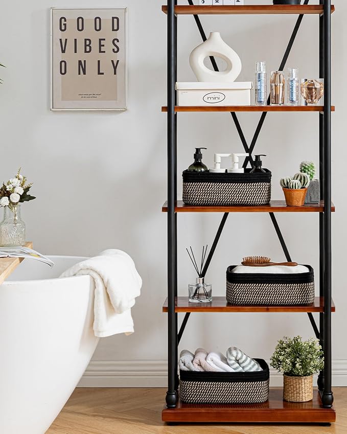 KALLAX Small Woven Basket, 12 x 8 x 4.5 Inches, Storage Basket for Organizing, Cute Small Rope Shelf Closet Cube Storage Bins Baskets for Shelves, Dog Toy Gift Baskets Empty, 3 Pack Black & Brown-Ruum Studio Home