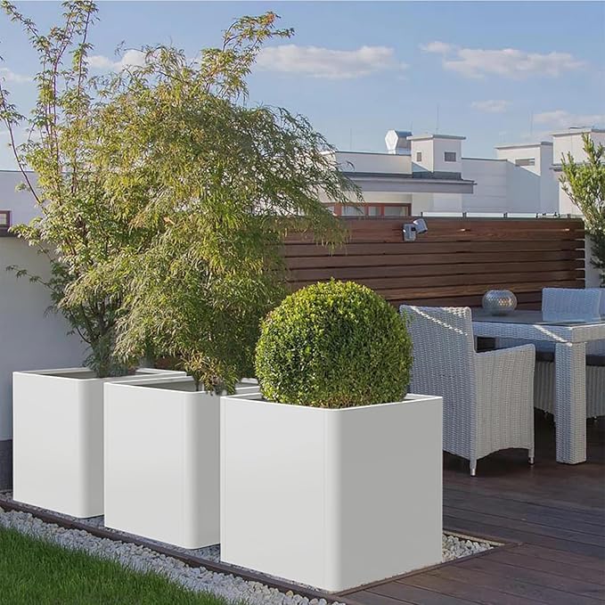 Large Outdoor Square Planter 20" L x 20" W x 21" H,White Square Planters for Indoor and Outdoor All-Weather Use-Ruum Studio Home