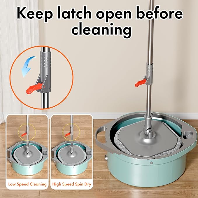 Spin Mop and Bucket with Separate Dirty and Clean Water,360° Spin Mop and Bucket System with Widening Foldable Handle,2 Replaceable Mop Pads,Square Mop for Floor Hardwood Tile Marble Wall Cleaning-Ruum Studio Home