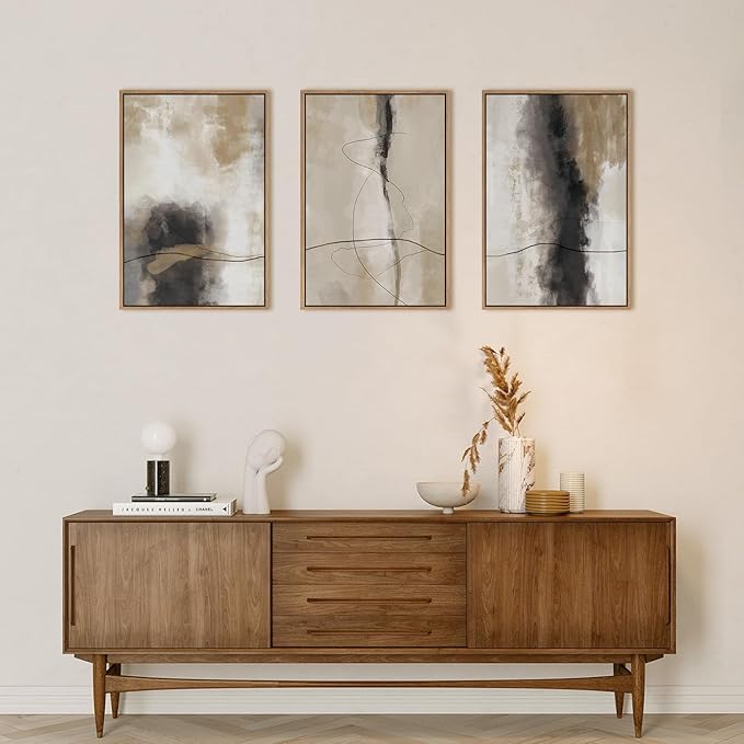 HPINUB Large Modern Abstract Shapes Framed Canvas Wall Art Set,Neutral Black and White Wall Decor,Minimalist Nordic Wall Painting for Living Room,Bedroom,Dining Room,Office -24"x36"x3-Ruum Studio Home