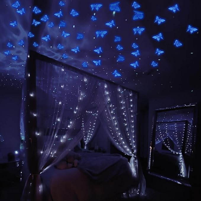SAOROPEB Glow in The Dark 3D Butterfly 24 Pcs 3 Sizes, Luminous Butterfly Stickers for Ceiling or Wall, Glow in The Dark Party Supplies, Removable Luminous Stickers for Kids Babys Nursery (Blue)-Ruum Studio Home