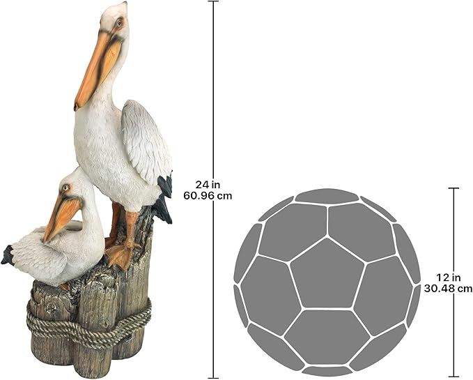 Design Toscano Coastal Decor Ocean's Perch Pelicans Garden Bird Statue, 9 Inch Wide, 24 Inch Tall, Cast Stone Resin, Full Color Finish-Ruum Studio Home