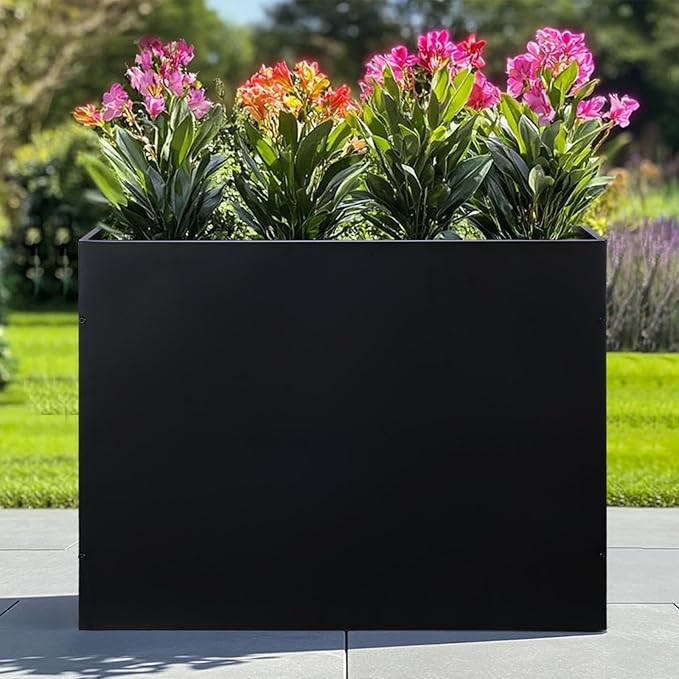 SUNNYPARK Large Metal Planter Box 32”x 12”x 24”, Rectangular Modern Black Metal Planter Box Heavy Duty with Drainage Holes for Outdoor Garden Patio-Ruum Studio Home