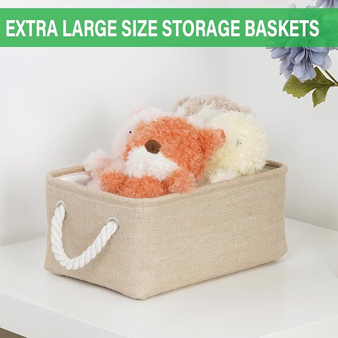Bidtakay Small Storage Baskets for Shelves 3 Pack Fabric Storage Bins for Organizing Linen Collapsible Organizer for Closet-Flaxen-Ruum Studio Home