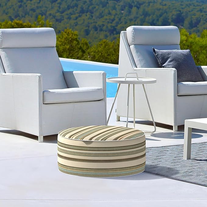 LVTXIII Inflatable Stool Ottoman Footrest with Handle, Decorative Fade-Resistant Foot Stool, Indoor or Outdoor Pouf for Home Garden and Camping Use, 21x21x9, Stripe Onyx-Ruum Studio Home
