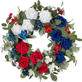 WANNA-CUL Patriotic Wreath Decorations, 24 Inch Rose 4th of July Wreaths for Front Door, Red White Blue Spring Door Wreath for Independence Day, Memorial Day for Indoor Outdoor Decor-Ruum Studio Home
