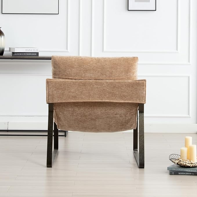 DUOMAY Mid-Century Accent Chair Armchair, Comfy Chenille Leisure Chair Lazy Chair with Brozen Metal Leg for Living Room Bedroom Office Apartment, Khaki-Ruum Studio Home