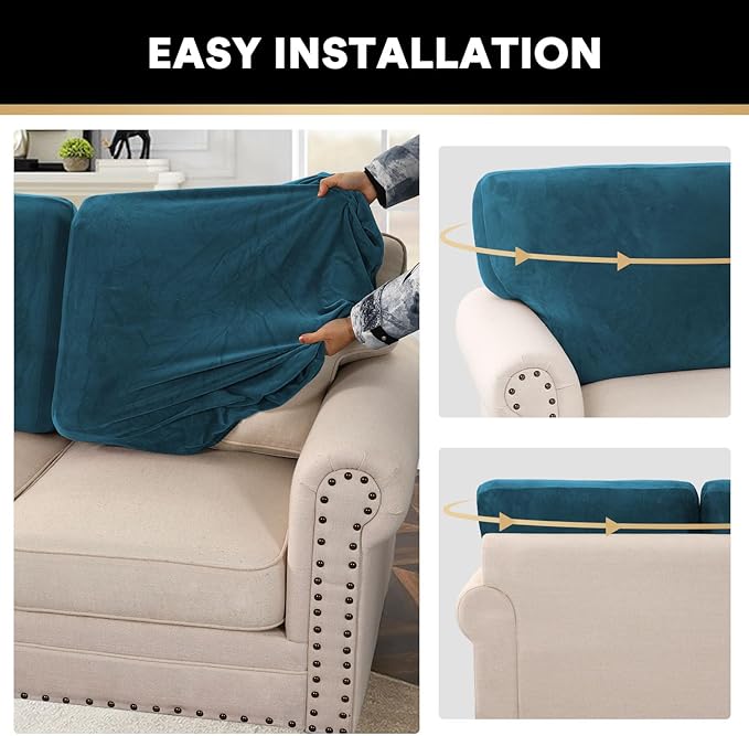 PrinceDeco Sectional Couch Covers Velvet Cushion Covers for Sectional Couch Cushion Covers for Sectional Sofa Separate Sectional Sofa Slipcovers Washable(1 Chaise Back+ 2 Sofa Back,Camel)-Ruum Studio Home