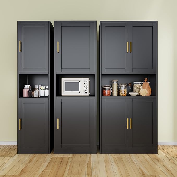 Tall Narrow Storage Cabinet 66.93" H Tall Bathroom Cabinet Metal Pantry Cabinets, 4 Adjustable Shelves for Kitchen, Home Office, Living Room, Dinning Room (16 inches Wide Black)-Ruum Studio Home