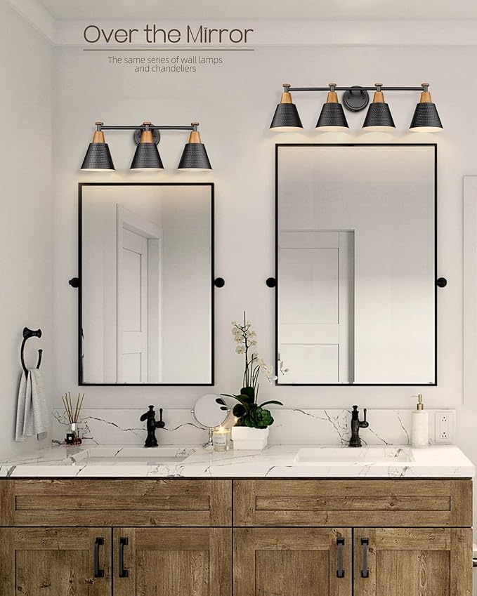 FEMILA Bathroom Vanity Light, 4-Lights Bathroom Light Fixtures Over Mirror, Modern Wall Mounted Lamp, Hammered Metal Shade, 4FG59B-4W BK-Ruum Studio Home