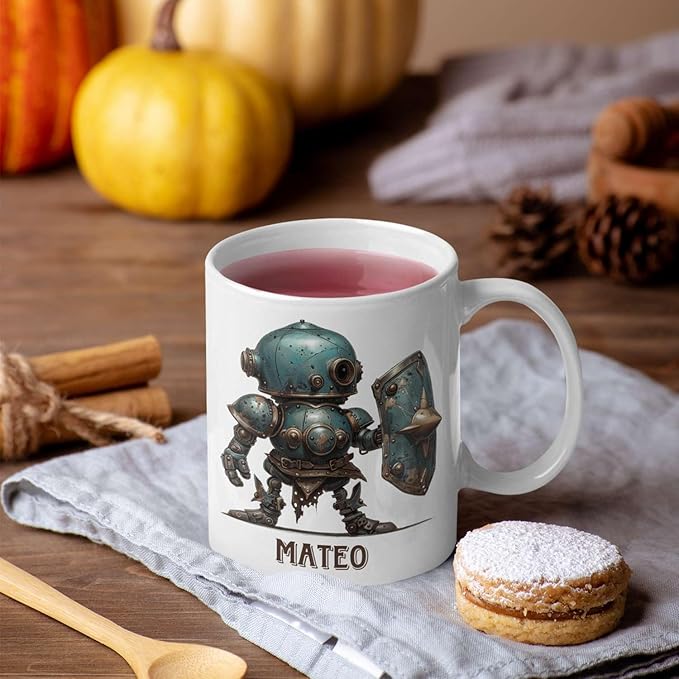 Custom Retro Robot Design Cup, Personalized Steampunk Robot Lover Ceramic Mug 11oz, Customized Coffee Cup With Name, Unique Mug Gift For Steampunk Enthusiast, Robot Cup On Birthday-Ruum Studio Home