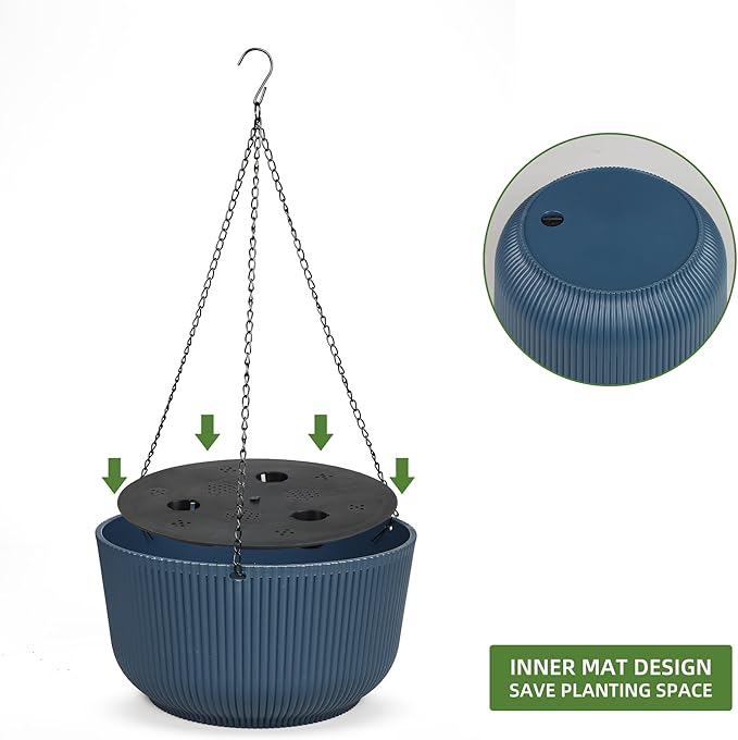 Dexceder 8.75 Inch Self Watering Hanging Planters Indoor Outdoor, Thickened Hanging Basket Flower Plant Pot (2 Pack, Deep Blue)-Ruum Studio Home