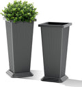 FENCY Set of 2 Tall Planters for Outdoor Plants, 24 Inch Large Tapered Pots with Drainage Trays, Weather-Resistant Plastic Plant Containers for Patio, Porch, Garden, Front Door Decor,Gray,Striped-Ruum Studio Home